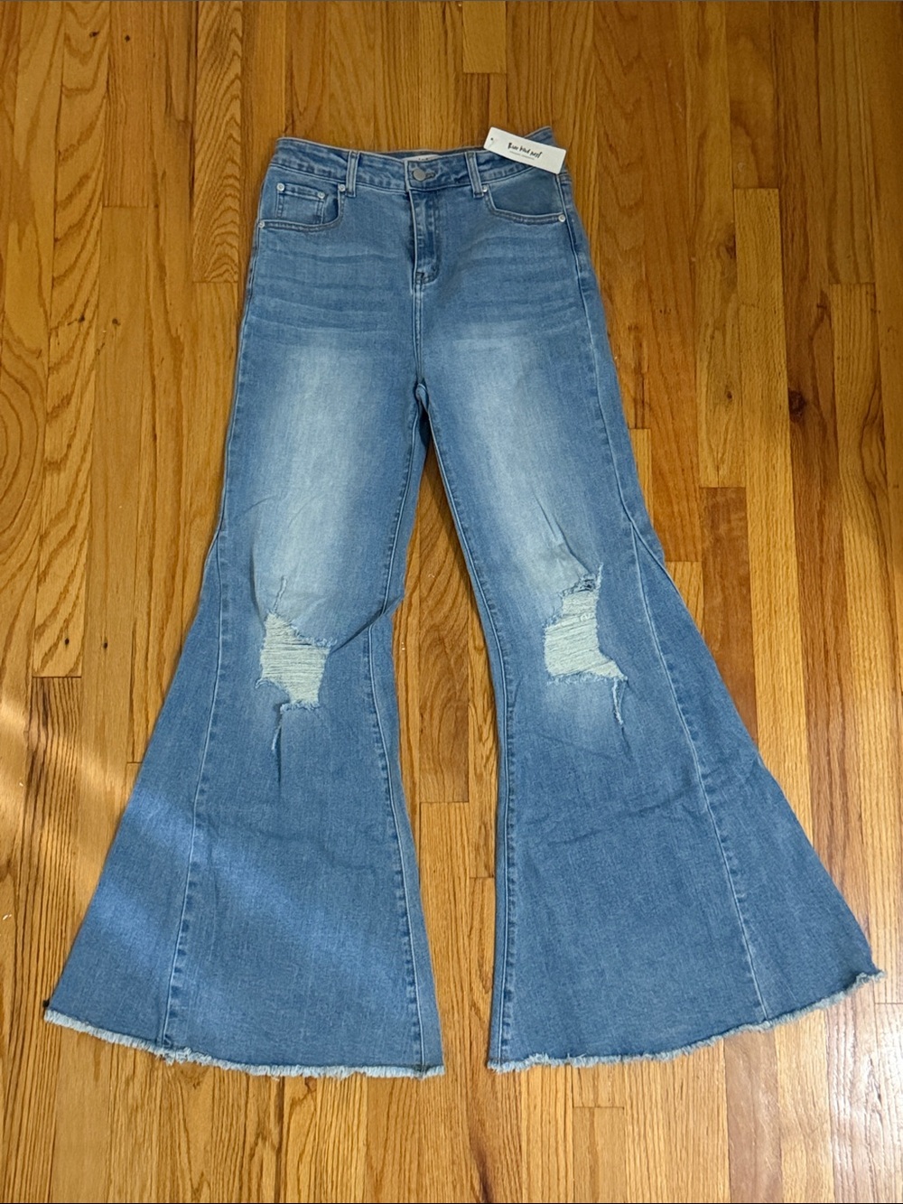 Three Bird Nest Light Blue Distressed Flare Jeans